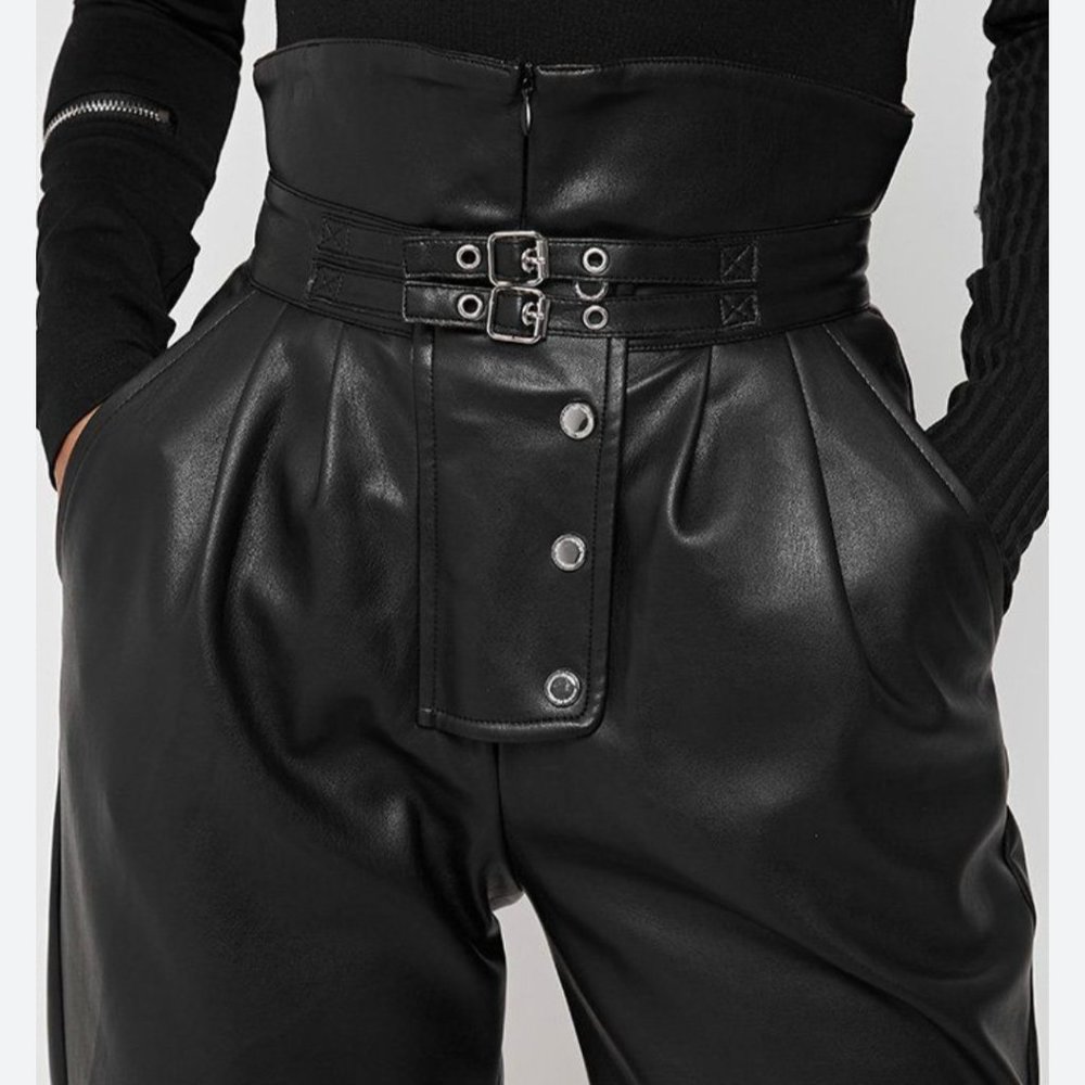Maniere De Voir Vegan Leather high waisted pants - Picture 1 of 16